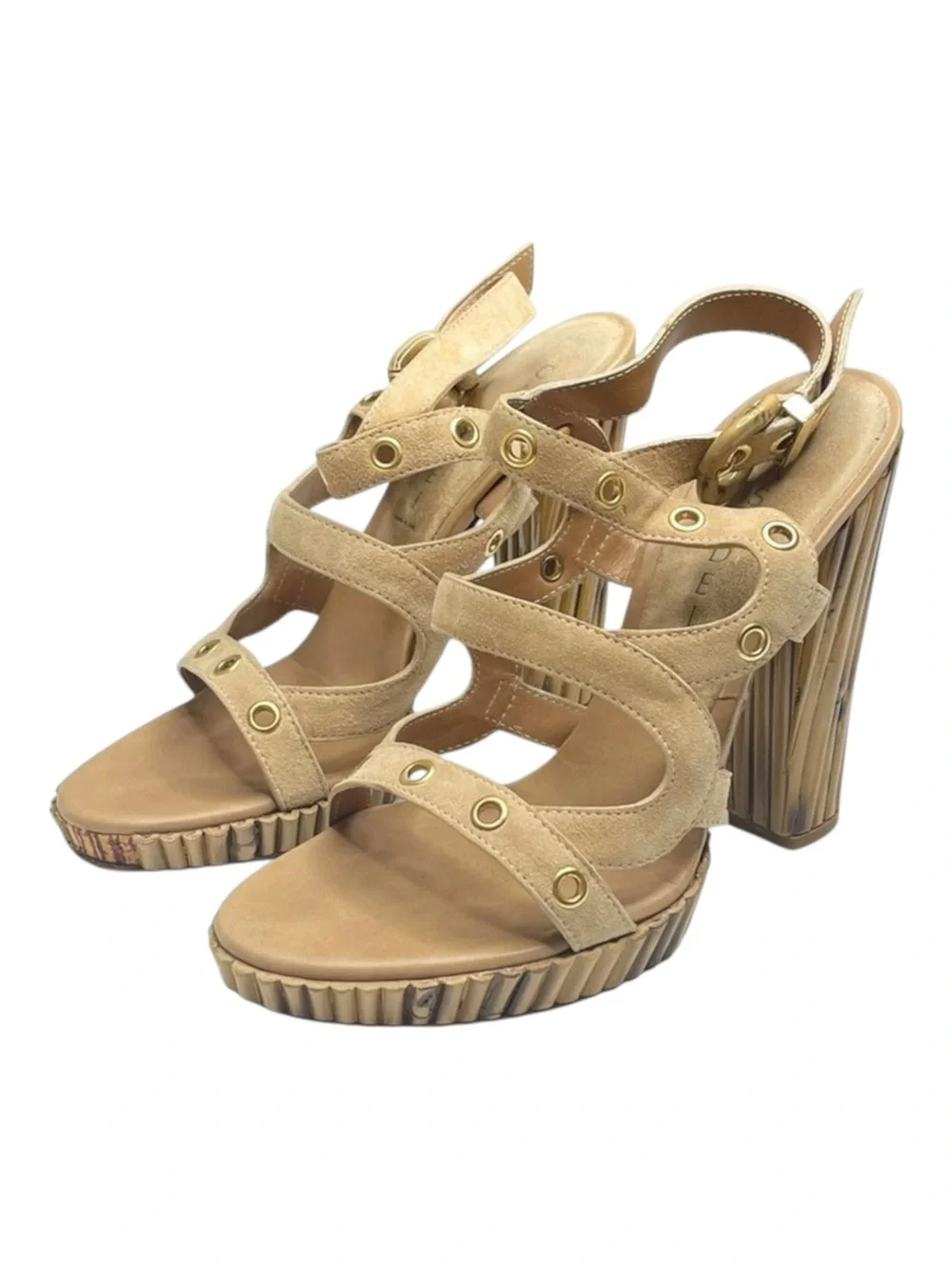 Casadei ♚ Renna Bamboo Heeled Heels Platform Ankle Strap Sandals ♚ Sand Suede ♚